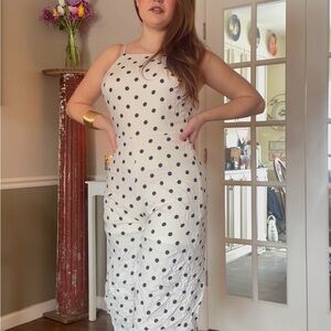 Classic Polka Dot Midi Romper in White and Black